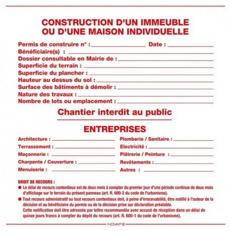 Panneau permis de construire 800 x 800 